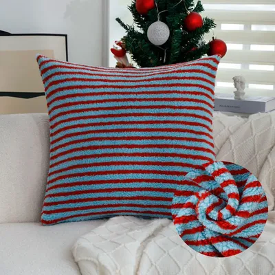 45x45 Kontrast Streifen Kissenbezug Weiche Plüsch Kissenbezug Wohnzimmer Sofa Wurf Kissenbezug Image
