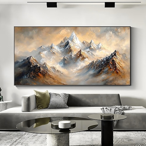 handgemachtes Original Ölgemälde auf Leinwand, bunte Berge, abstrakte Berglandschaft, Wandkunst für die Inneneinrichtung mit gespanntem Rahmen, ohne Innenrahmen Image