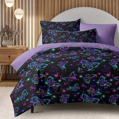 Bettbezug-Set mit Schmetterlingen, 100 % Baumwolle, weiche und atmungsaktive Bettwäsche mit elegantem Schmetterlingsmuster, perfekt für alle Jahreszeiten, strapazierfähiger und leichter Bettbezug, einfach zu waschen und zu pflegen Image
