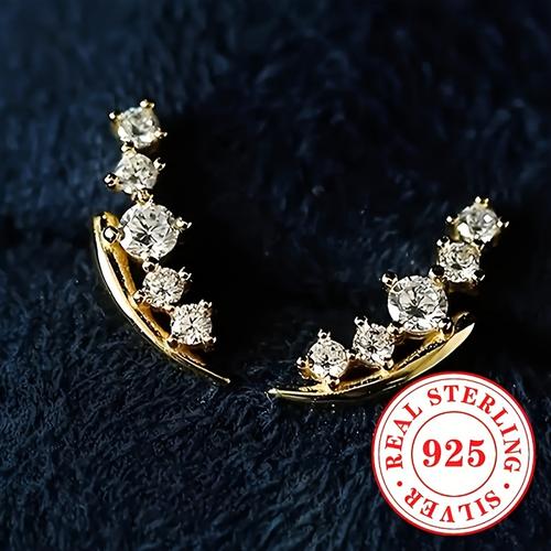 TEMU 1 Pair Women's Fashion Stud Earrings, 1g S925 Sterling Silver With Sparkling Synthetic Cubic Zirconia, Climbing Style Ear Studs For Party, Banquet, Elegant & , April Birthstone Jewelry