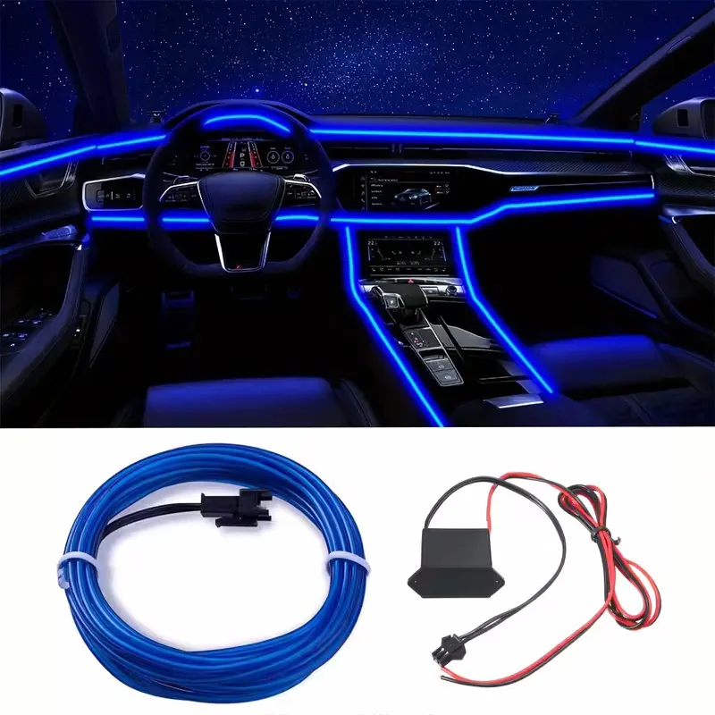 El Wire bleu intérieur voiture LED bande lumières 1/3/5M fil néon DC12V pour automobile voiture décor intérieur couture bord voiture LED bande