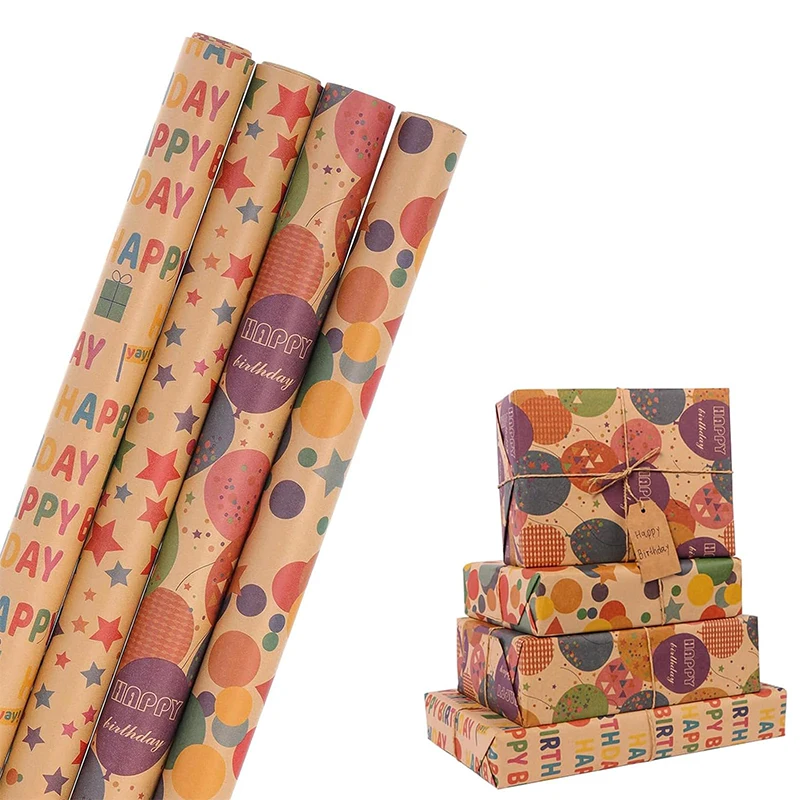 1 rotolo di carta da regalo per compleanno da 17 pollici x 120 pollici, rotolo di carta da regalo regalo, carta da regalo Kraft