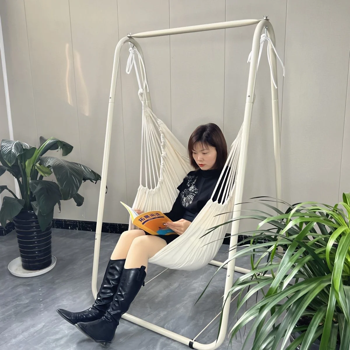 Camping Hängematte tragbare Reise Pool tragbare hängende Bett Stuhl mit Halterung Garten Schaukel Stand Strand im Freien verdicken Hängematte Image