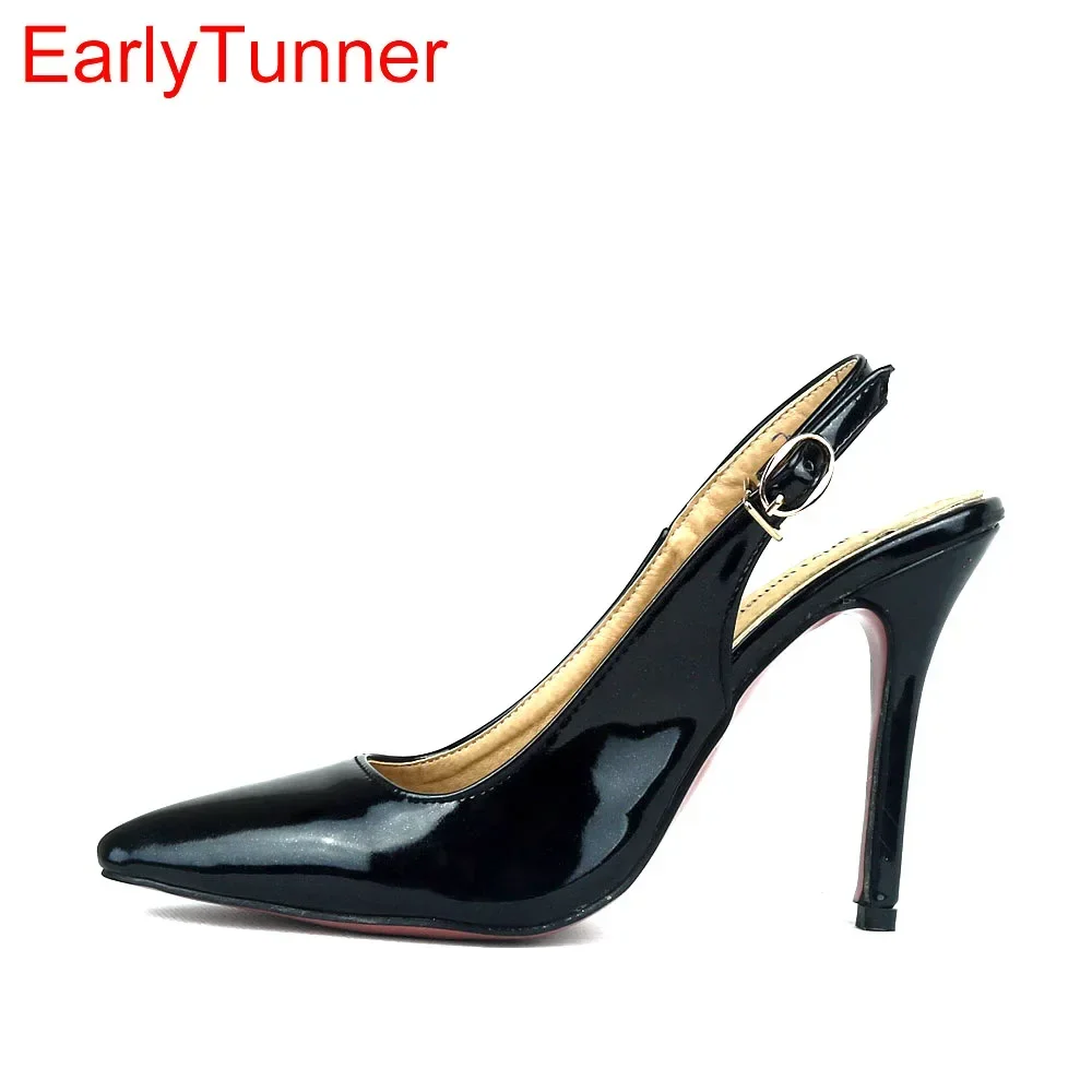 Brandneue sexy glänzende schwarze rote Damen-Sandalen in Nude, lila, rosa, hoher Absatz, Damen-Partykleid-Schuhe, EM20 Plus, große Größe 12, 31 47