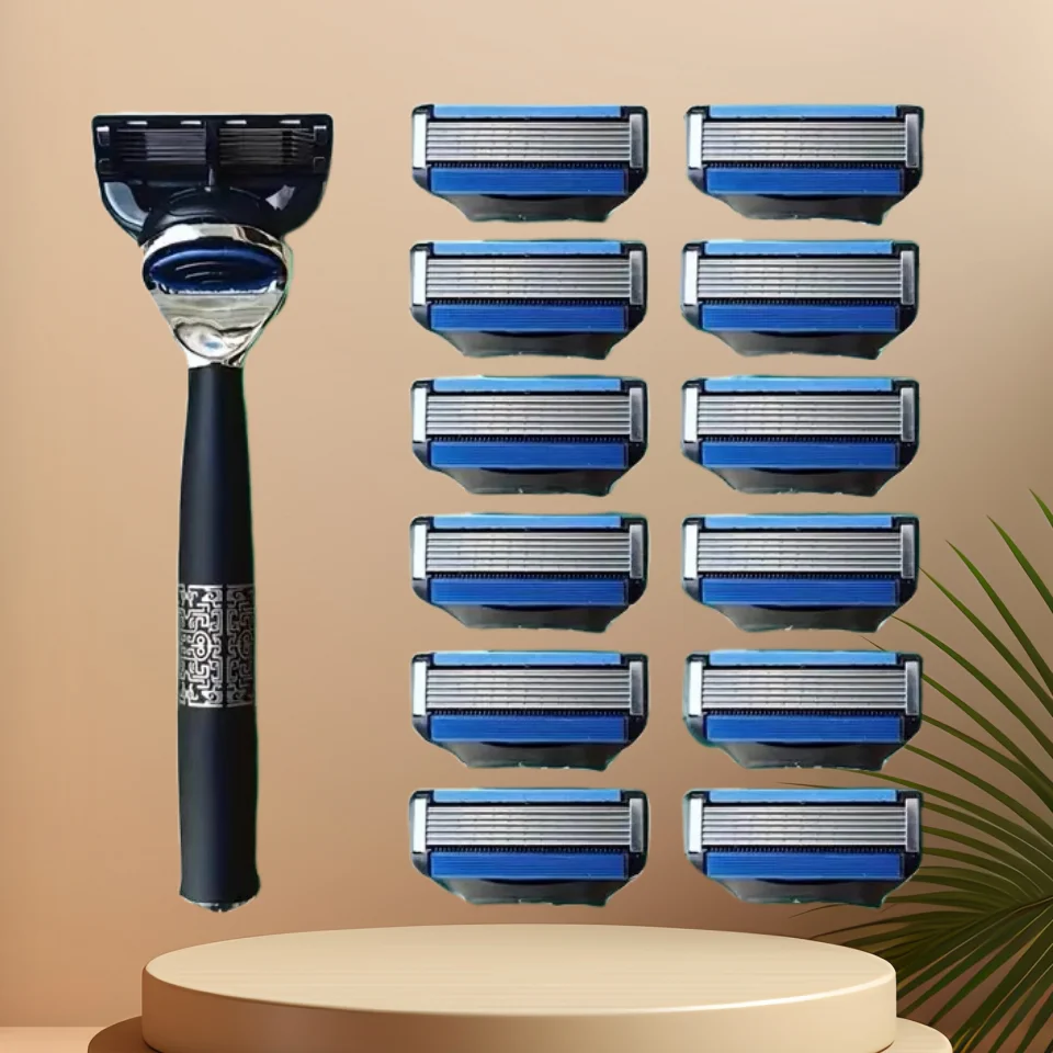 Rasierer, sechslagige Klinge, Werkzeughalter, Ersatzschneiderköpfe, Edelstahl-Rasierer für Männer, Rasierer im alten Stil Image