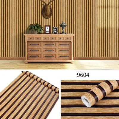 45 cm PVC Holz gestreift selbstklebende Tapete Hintergrund Wand Schreibtisch Schrank Möbel Renovierung wasserdichter Aufkleber Image