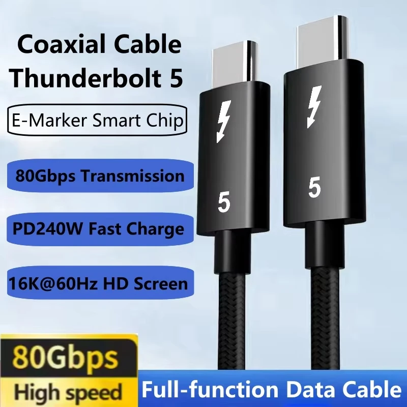 Thunderbolt 5 Vollfunktions-Datenkabel USB C auf USB C Schnellladung PD 240 W 16 K60 Hz Videoausgang 80 Gbit/s Übertragung für MacBook Pro Image