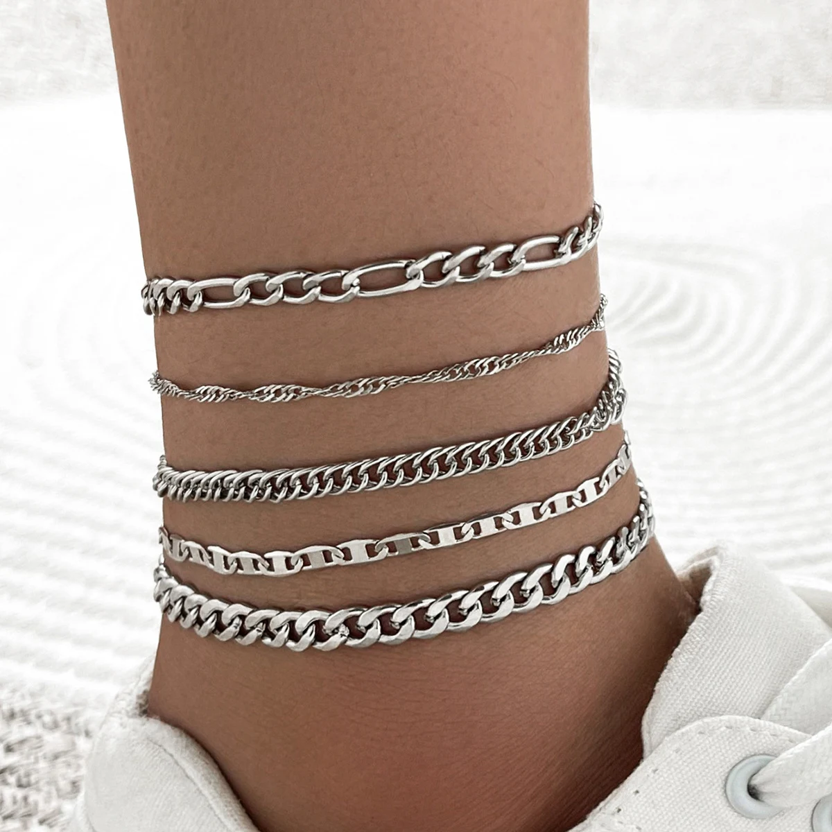 5PC Mode Multi schicht Legierung Fuß Kette Armband Set Outdoor Tourismus Strand Bankett Party Urlaub Geschenk-4268 Image