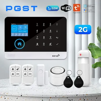 PGST 2G Wifi Wireless Home Alarm System, WiFi Alarm System für Home Security mit Alarmsirene, Fernbedienung, Bewegung und Türsensoren
