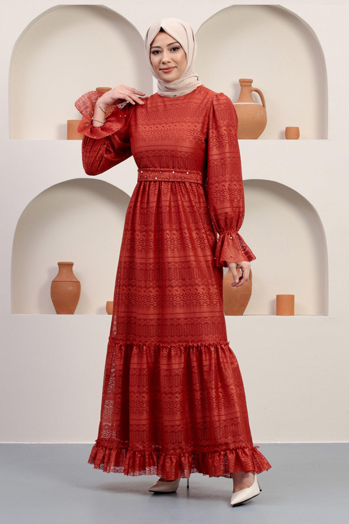 ElbiseInci Detailliertes Spitzenabendkleid Image