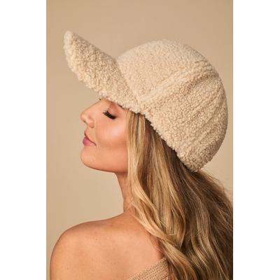 Beige Faux Shearling Cap