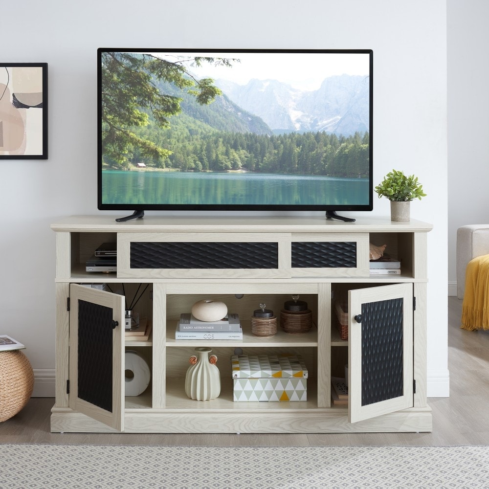 TV and Media Console with Open and Closed Storage Space and Sliding Door