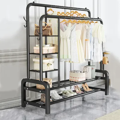 [UK Stock]Clothes Rack Shoes Rack Storage Shelf Floor-Standing Clothe Coat Shelf Bedroom Hanging Rack bag organizer