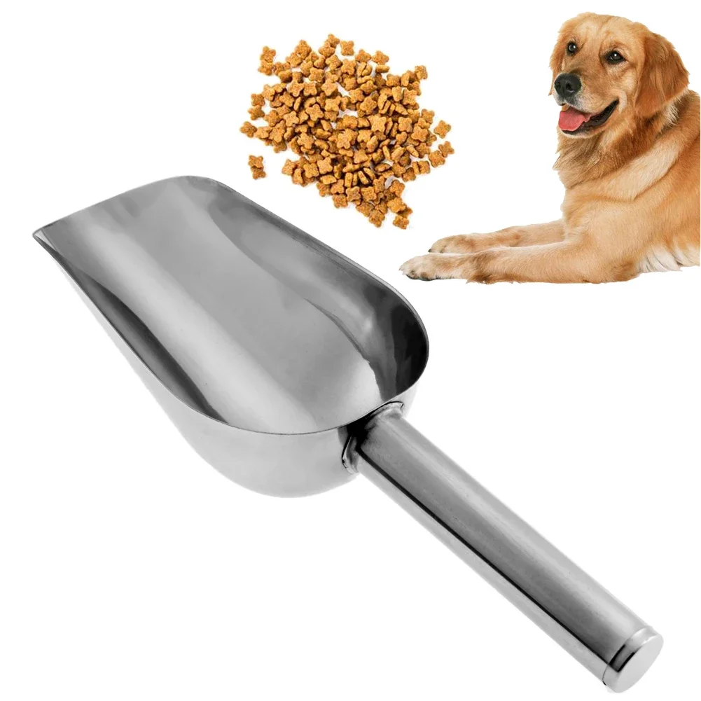 Pelle d'alimentation pour animaux de compagnie, cuillère à nourriture pour chat, grande capacité, épaississement, cuillère à nourriture pour chien, pelle en acier inoxydable, mangeoire pour animaux de