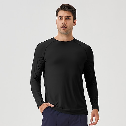 Homme T-shirts de protection solaire T-shirt manche longue Col ras du cou Été Printemps Couleur Unie Actif Col rond Sport Loisir Pêche Bleu Ciel Noir Blanche T-shirt haut de gamme pour homme