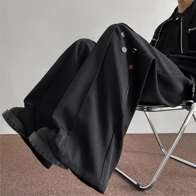 Mode Schwarz Casual Hosen Männer Tasten Design High Street Hip-hop Breite Bein Wischen Hosen Alle-spiel Casual koreanischen Stil