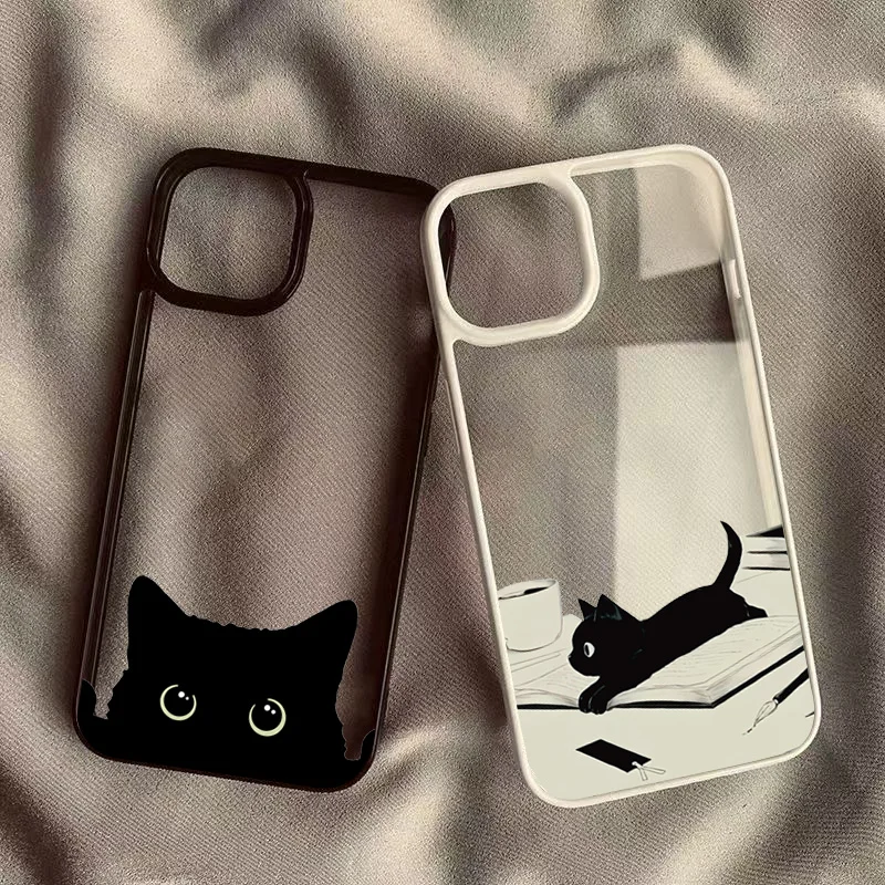 Handyhülle für Samsung Galaxy S26 S24 Ultra S23 S25 FE S22 Plus A06 A16 A14 A54 A52 A35 A15 A34 5G Niedliche Schwarze Katze Transparente Hülle Image