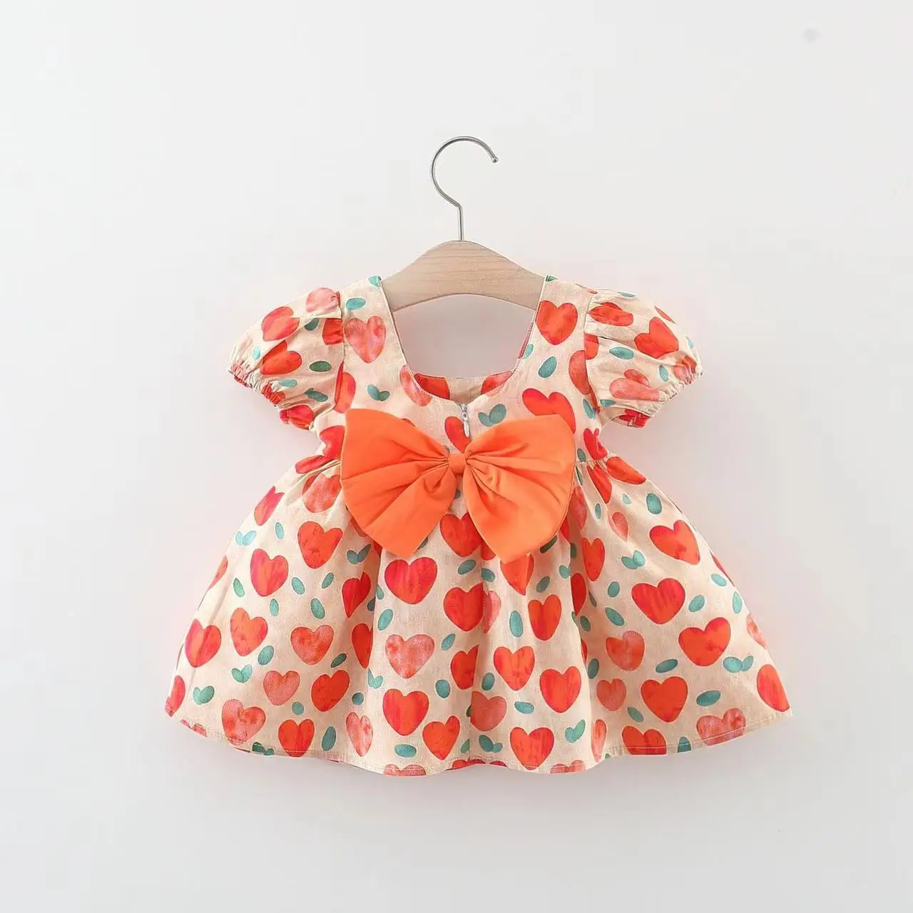 Sommer neue süße voller Liebe kurz ärmel ige Baumwolle Kleid für Mädchen koreanischen Rücken Schleife Kleid für 0-3 Jahre alte Babys geeignet Image