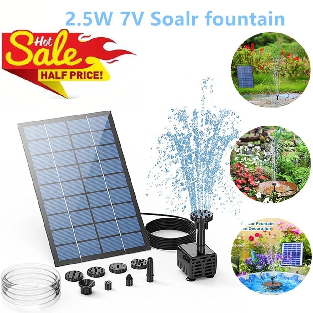 2,5 w Solar brunnen pumpe, mit 6 Düsen und 4 Fuß Wasser leitung, solar betriebene Pumpe für Vogel bad, Teich, Garten und andere Orte