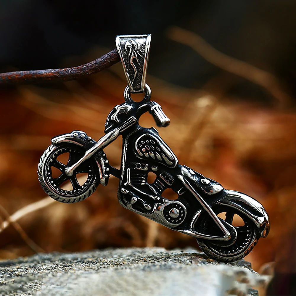 Punk Hip Hop Soul Wagen Motorrad fahrer Anhänger Halskette für Männer Gothic Edelstahl Biker Schädel Halskette Schmuck kette Geschenk Image