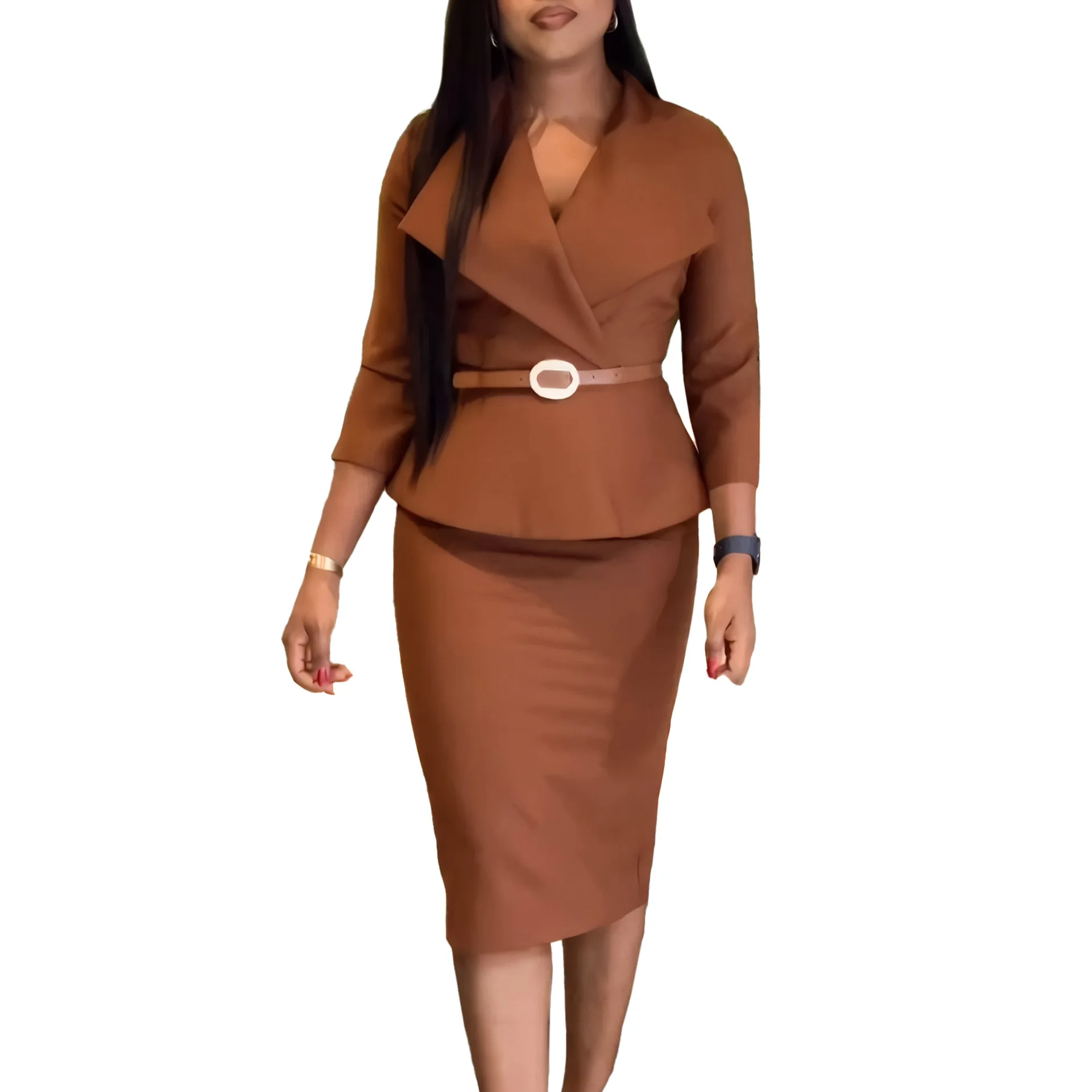 Elegante Dashiki Afrikanische Kleider für Frauen Herbst Mode Afrikanische 3/4 Ärmel Polyester Midi, Figurbetontes Kleid Afrikanische Kleidung S-3XL Image