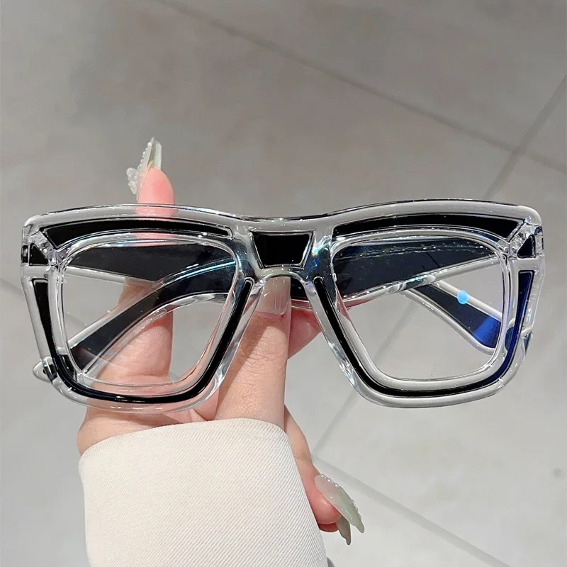 KAMMPT Übergroße quadratische Brille, neue Mode, Patchwork-Rand, blaues Licht blockierende optische Rahmen, trendige, stilvolle Dekor-Brille Image