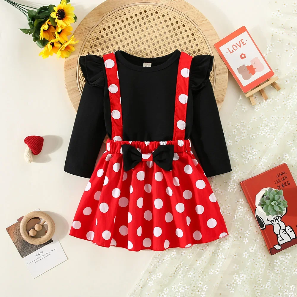 2 Teile/satz Sommer Baby Mädchen Kleid Nette Gepunktete Kleine Fliegende Ärmeln Lange Ärmeln Kinder Kleid Nette Zwei Stück Set Mädchen kleid Image