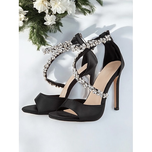 Elegante Kristall-Stiletto-Sandalen für Damen – funkelnde High Heels mit offener Zehenpartie für Hochzeitsgäste, Abendveranstaltungen und Cocktailpartys Image