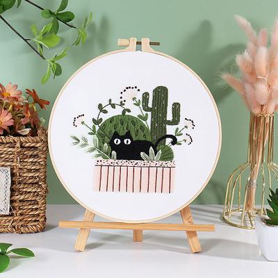 Cute Cat Embroidery Kit for Adults Beginners, Stamped Cross Stitch Starter Kits Include Embroidery Needlepoint Cloth Hoops Needles Threads and Instruction