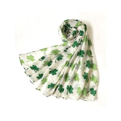 St. Patrick's Day Shamrock Scarf for Women, Lightweight Clover Print Wrap, Festive Green Accessory for Holiday Celebrations, Parties, and Everyday Wear