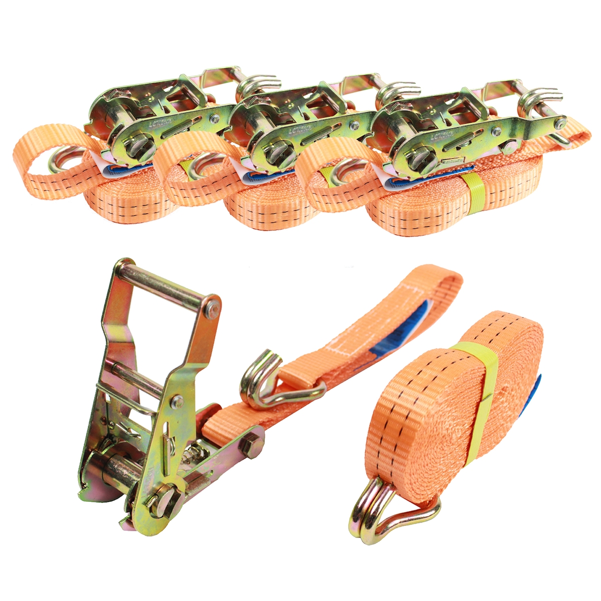 Baumarktplus 4x Profi Ratschen Spanngurt Spanngurte Zurrgurt 2-tlg 5m 1,5to 1500kg TÜV/GS ORANGE Image