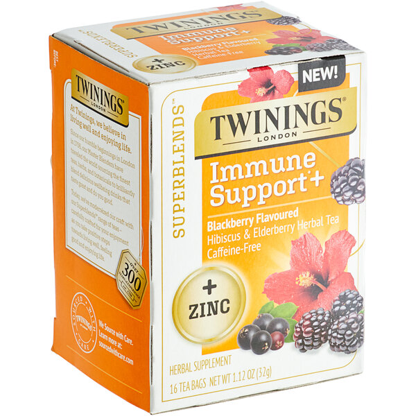 Twinings Superblends Immune Support+ Blackberry, Hibiscus, & Elderberry Herbal Tea Bags - 96/Case