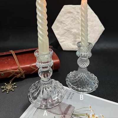 TEMU 1pc, Tall Foot Embossed Crystal European Holder French Vintage Candle Holder Wedding Wedding Festival Table Romantic Decorative Props Candle Tray Image