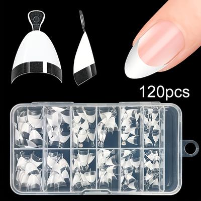 TEMU 120pcs Short French Fake Nails, Half Cover Acrylic Nail Tips Set In 12 Sizes For Diy Nail Salon Image