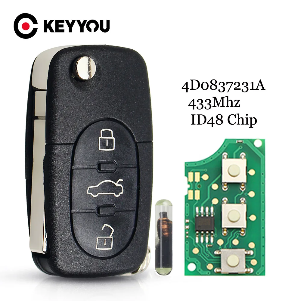 EllYYOU-Clé à distance de voiture pour Audi, Audi A3, A4, Horizon, A8, B5, TT, RS4, Qufresh 1994-2004, anciens modèles, 433Mhz, puce ID48, HU66, 4D08ino 231, A K N
