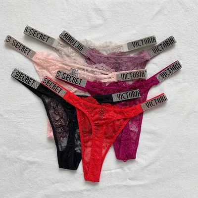 New Sexy Pink Brand Lingerie Female Intimate Underwear Rise Women Panties Bra Rhinestone Letter Comfort Brief