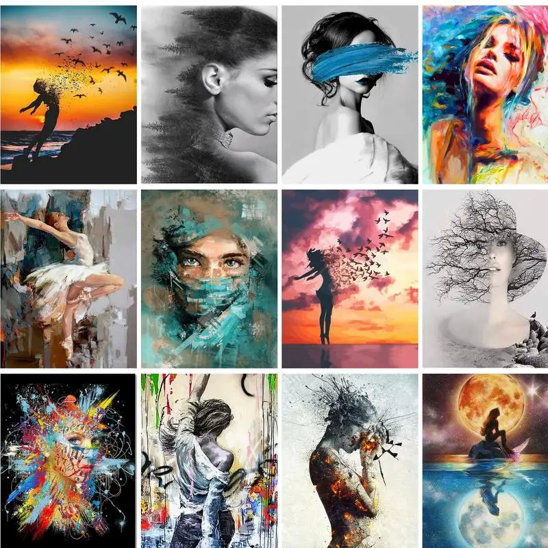 Gatyztoire 60x75cm peinture par numéros fille peinture à l'huile par numéros Kits Figure sur toile paysage dessiner peinture bricolage décor à la maison
