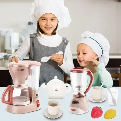 Kids Kitchen Appliances Toy Pretend Play Kitchen Accessories with Blender Coffee Maker Mixer Toaster