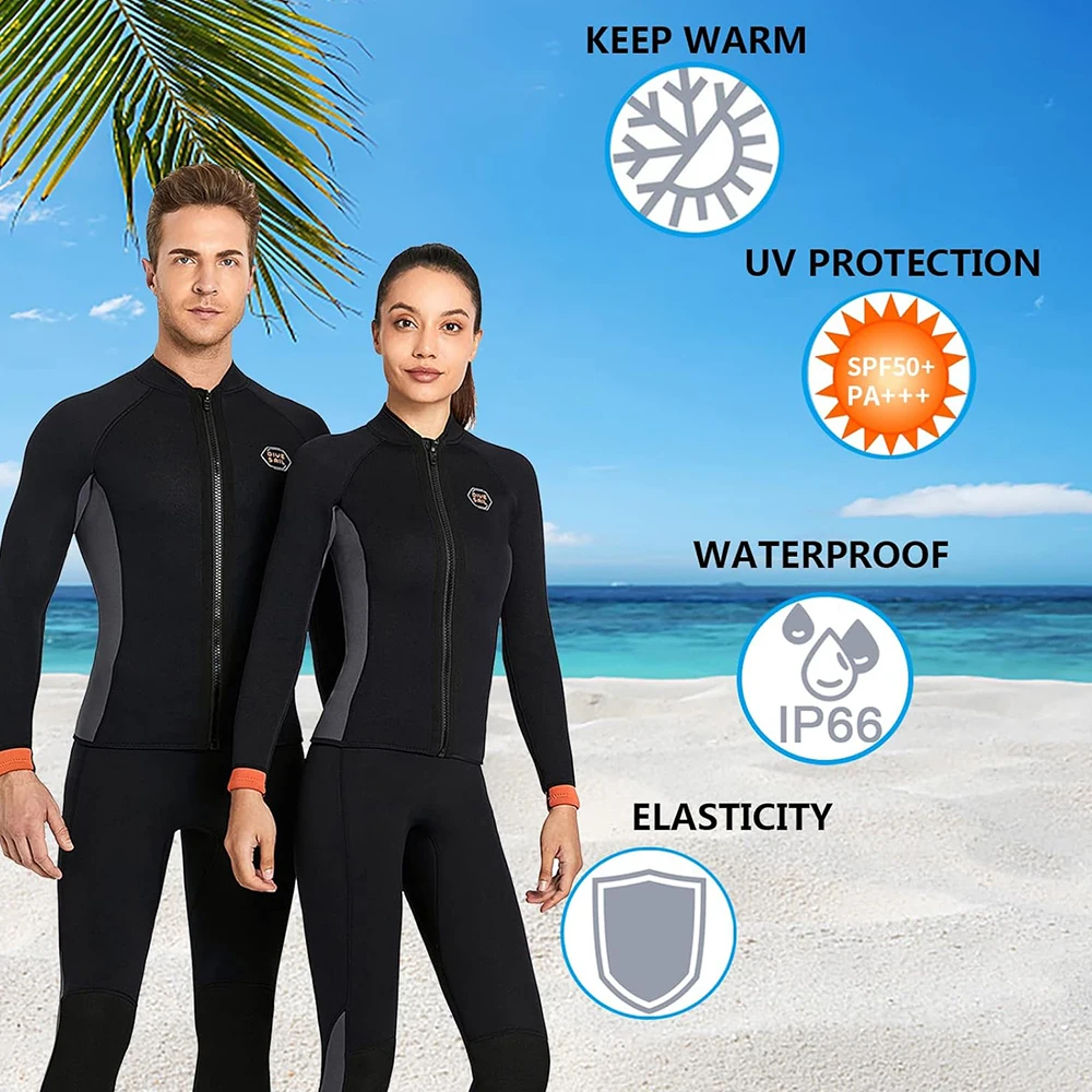 Frauen 3mm Neopren Langarm Neopren anzug Top warm vorne Reiß verschluss Neopren anzüge Shirts zum Surfen Schwimmen Schnorcheln Kajak Image