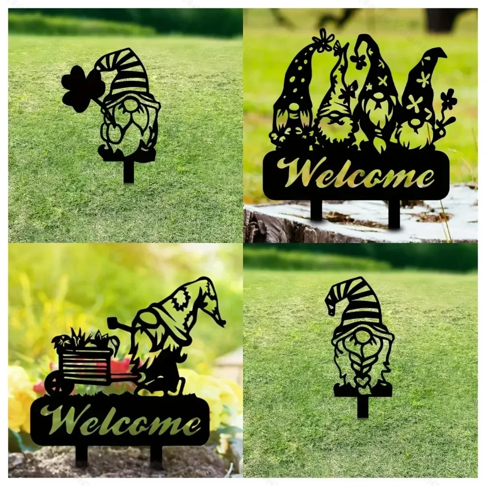Zwerge aus Metall, Gartenzwerg aus Metall, Hofkunst, bezaubernde Zwerg-Hof-Ornamentpfähle für Garten, Blumenbeet und Terrasse Image