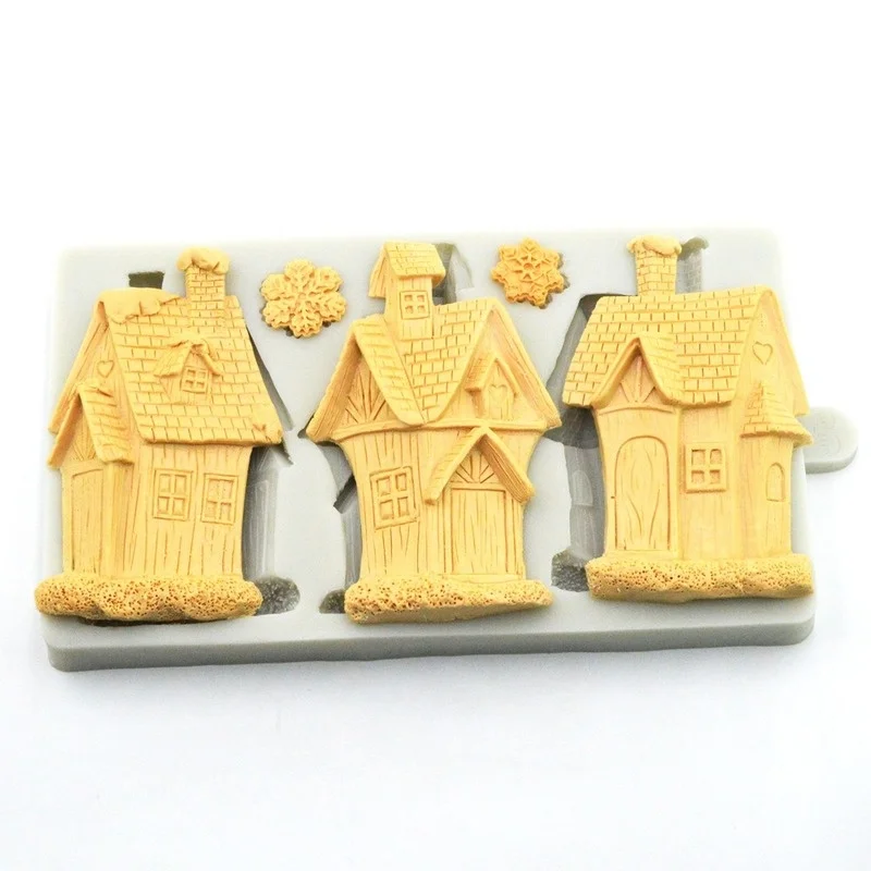 1Pc Weihnachten Haus Schnee Silikon Form Harz Küche Backen Werkzeuge Dessert Gebäck Spitze Dekoration DIY Schokolade Kuchen Fondant Form Image