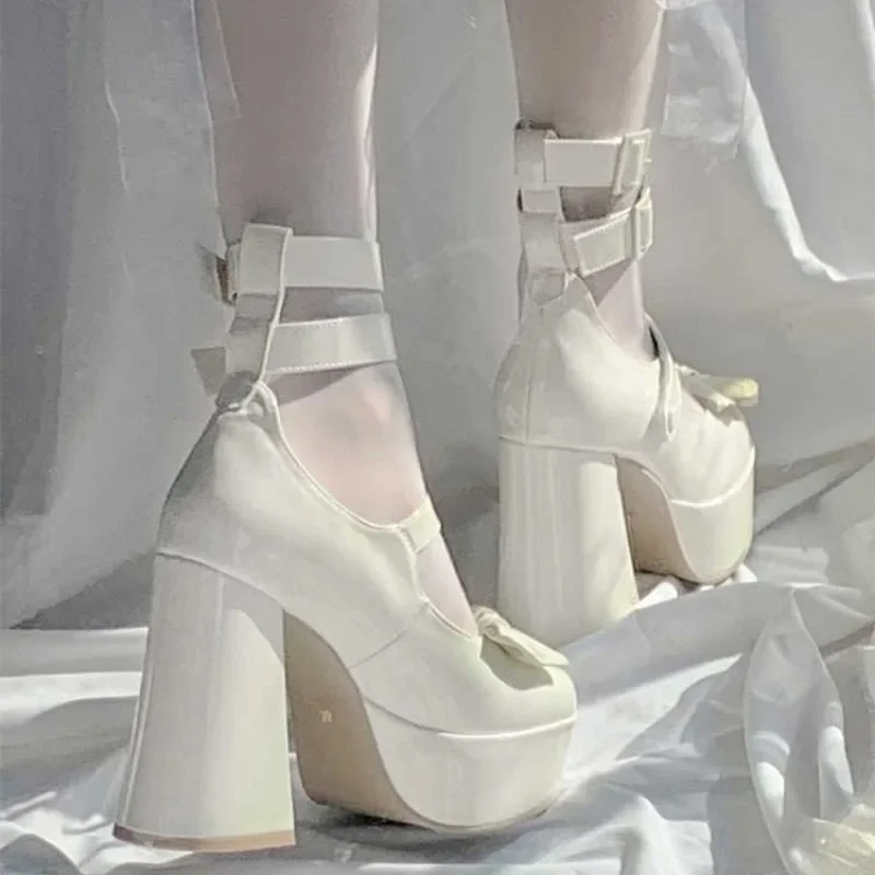 Plattform-Lolita-Schuhe, Sommer, heiß, 2023, Schnallenriemen, Plateau-Absätze, Pumps, Schleife, Kawaii, niedlich, rosa Mary Janes, Damen-Absätze, Pumps