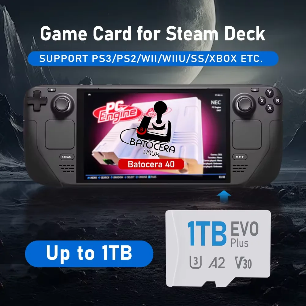 Spielkarte für Dampf deck mit Batocera 40 Plug & Play bis zu 40000 Retro-Spiele für PS3/PS2/PS1/PSP/Wii/Wiiu/Xbox/SS-Emulatoren