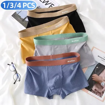 Jugend Einfarbig Baumwolle Mittlere Taille Boxershorts für Männer Atmungsaktive Unterseite Image