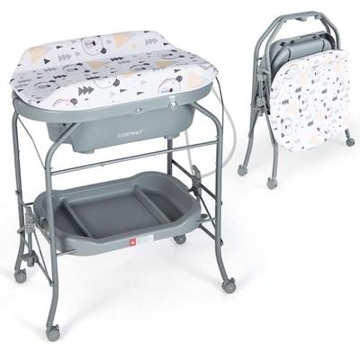 Baby Wickeltisch mit Badewanne, tragbare&klappbare Wickelkommode mit PVC-Auflage, COSTWAY Image