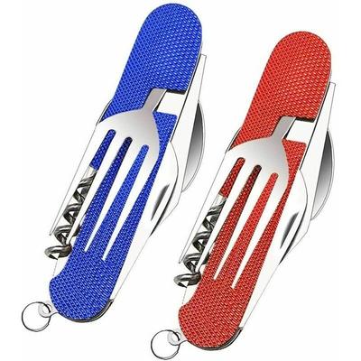 Lablanc - 6-in-1-Edelstahl-Klappbesteck-Set (2-teilig), Klappbesteck, Camping, Reisen, Wandern, Image