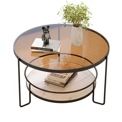 Sinbinta - Couchtisch Rund, Moderner Glas Sofatisch Metallgestell - Schwarz Image