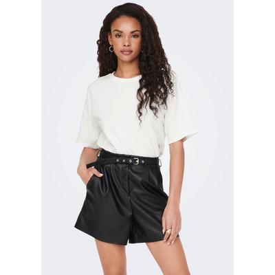 Shorts ONLY "ONLHEIDI FAUX LEATHER SHORTS CC OTW", Damen, Gr. XS (34), N-Gr, schwarz, Web, Obermaterial: 100% Polyester. Beschichtung: 100% Polyurethan, unifarben, modisch, normal, Hosen Image