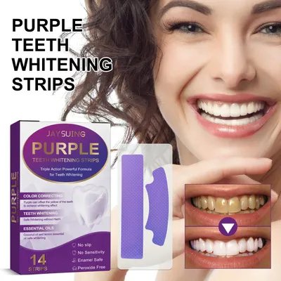 Jaysuing 14pcs Teeth Whitening Strips Purple Oral Fresh Breath Remove Yellow Cleaning Dental