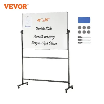 VEVOR Rolling Magnetic Whiteboard Double-Sided Mobile Whiteboard 360° Reversible Adjustable Height